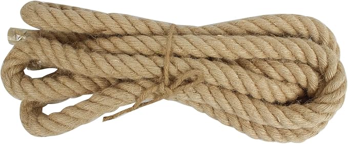 DEDU Hemp Rope 1 Inch X 10 Ft, Natural Manila Rope Twisted 4 Strand, Thick for Crafts Heavy Duty Multipurpose for Swing Bed, Camping, Tug of War, Docks, DIY Projects.