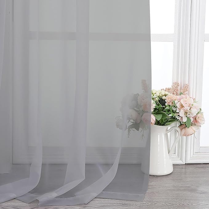 Chyhomenyc Sheer Light Grey Curtains 90 inches Long 2 Panels, Light Filtering Soft Airy Solid Elegant Voile Window Treatment Drapes for Bedroom Living Room Wedding Party Decor, 42 Wx90 L Inches