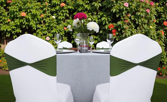 VDS Pack of 100 PCS | Olive Green | Spandex Chair Sashes Bows Without Buckle | Stretch Elastic Banquet Universal Folding Chair Band Tie with for Wedding Party Conference Celebration Event Decoration