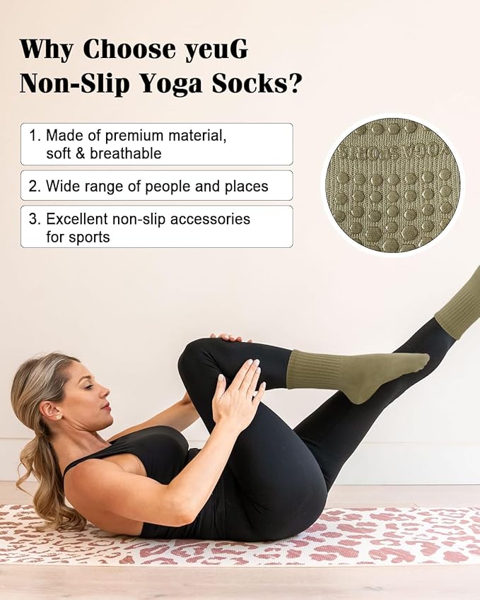 yeuG Pilates Socks for Women Non Slip Grip Socks for Yoga, Barre, Hospital, Barefoot Grippy Yoga Sock Womens Gifts 4 Pairs