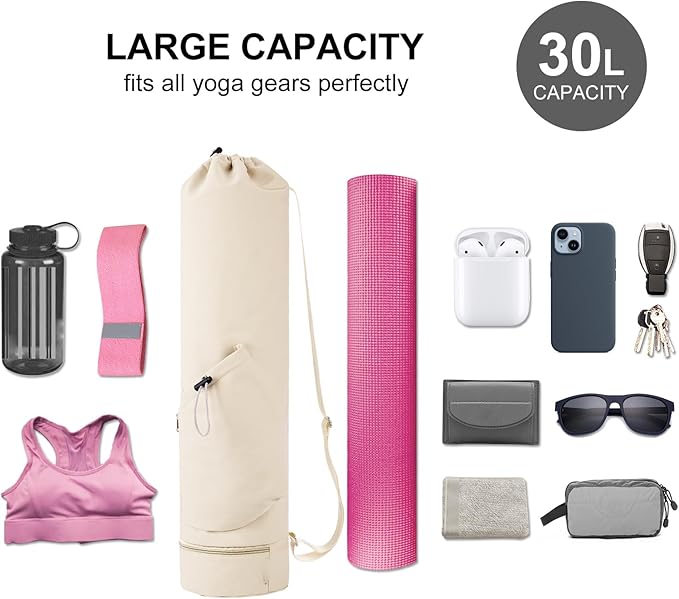 sportsnew Yoga Mat Bag with Water Bottle Pocket and Bottom Wet Pocket, Exercise Yoga Mat Carrier Multi-Functional Storage Bag, Patent pending