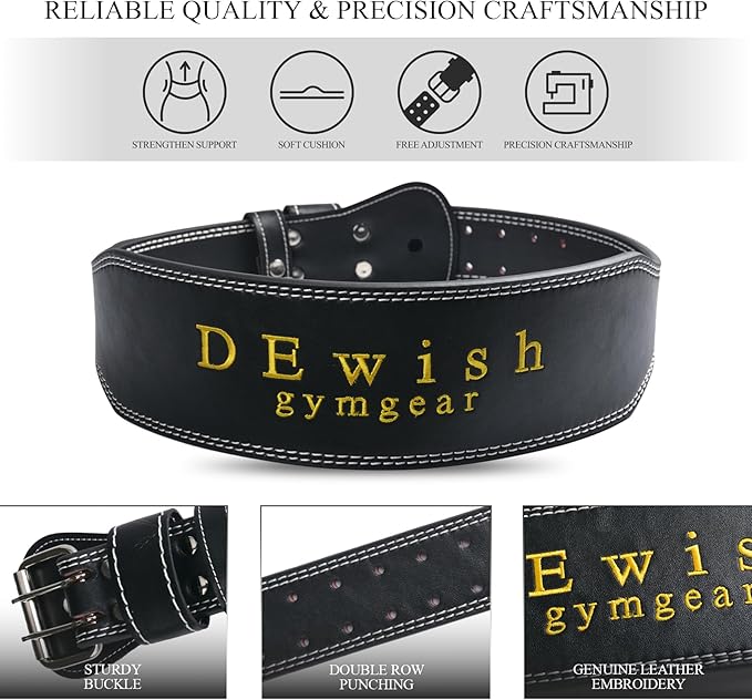 7mm Genuine Leather Weightlifting Belt, 4”& 6”Width, Double Prong Power Belt for Gym Bodybuilding, weightlifting, powerlifting, squats and deadlifts
