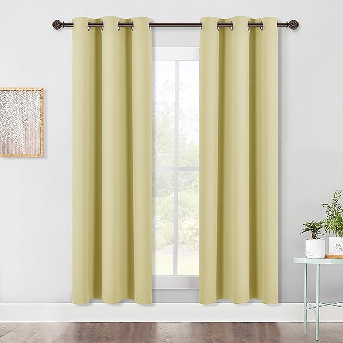 NICETOWN Bedroom Blackout Draperies Panels, 2 Panels, 42 x 72 Inch, Paler Yellow, Three Pass Microfiber Noise Reducing Thermal Insulated Solid Ring Top Window Curtains