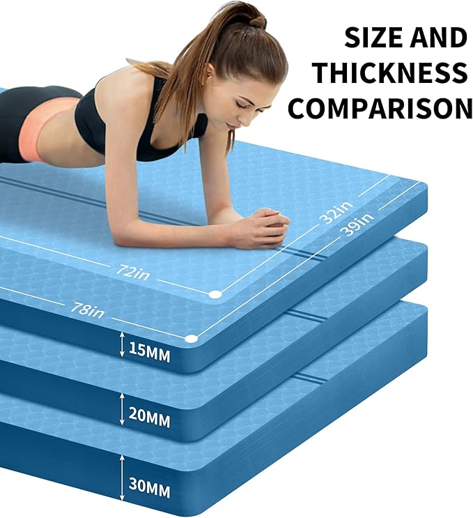 nuveti Large Exercise Mat - 15mm/20mm/30mm Thick Yoga Mat | Workout Mat for Fitness, Yoga, Pilates, Stretching & Floor Exercises for Women & Men with Free Carrying Bag