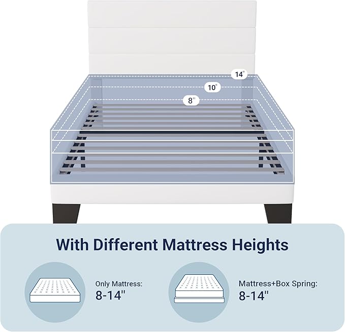 Allewie Twin Size Platform Bed Frame with Velvet Upholstered Headboard and Wooden Slats Support, Fully Upholstered Mattress Foundation/No Box Spring Needed/Easy Assembly, White