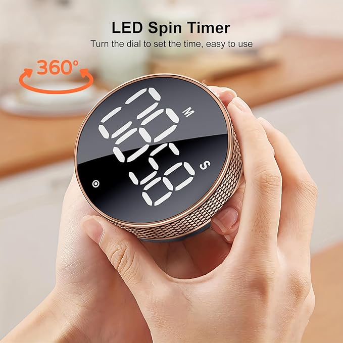 BlueSnail Kitchen Timer with LED Digital Display Smart Efficana for Home Classroom Gym Office, Volume and Brightness Adjustable Productivity Timer (Rose Gold)