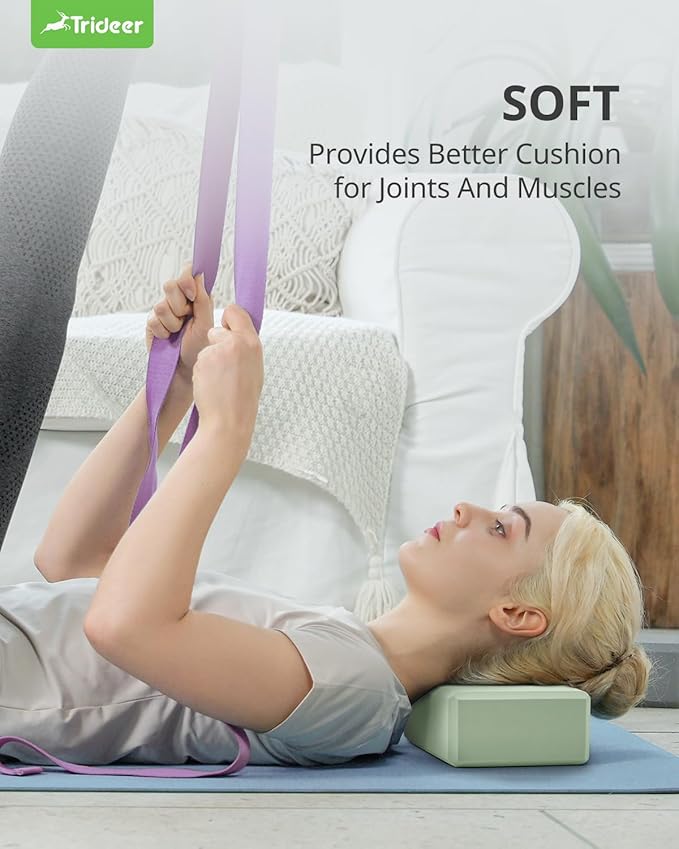 Trideer Yoga Blocks 2 Pack, Soft Non-Slip Foam Blocks with Beveled Edges for Alignment and Stretching in Yoga, Pilates, and Dance - Supportive, Lightweight, Odor Resistant, Latex-Free