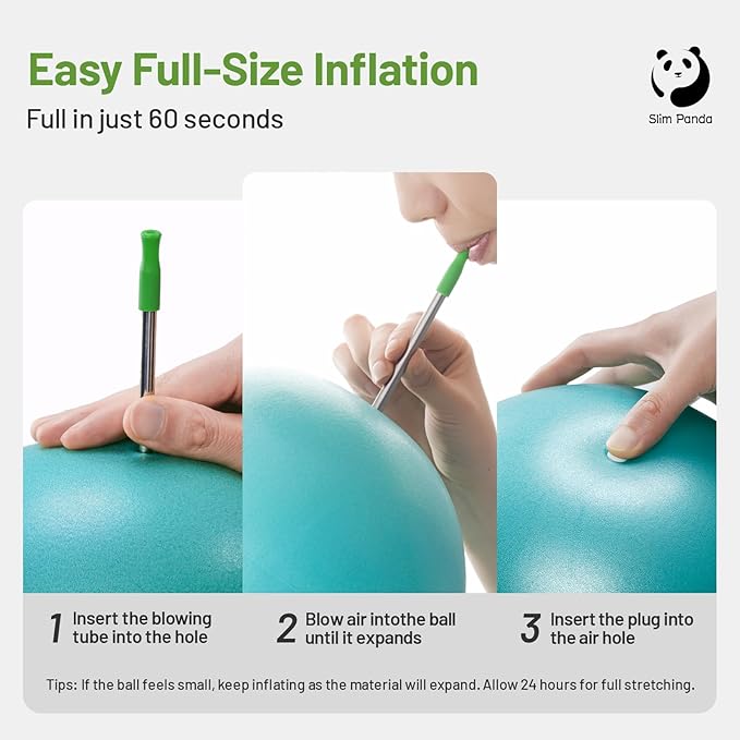 Slim Panda Pilates Ball, 9 Inch Small Exercise Ball, Anti Burst Mini Yoga Ball for Stability, Workout, Barre, Core Strength, Physical Therapy, Balance, Stretching