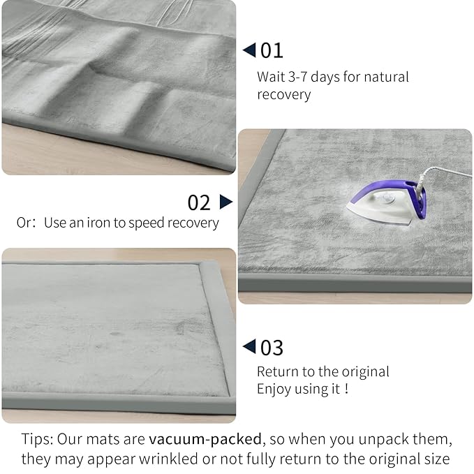 ACOMOPACK Baby Play Mat for Floor 1.3" Thick Memory Foam 50x50 Soft Velvet Playpen Mat for Kids,Infants,Toddlers,Tummy Time Crawling Mats with Non-Slip Bottom,Yoga,Tatami,Nursery Rug（Light Grey）