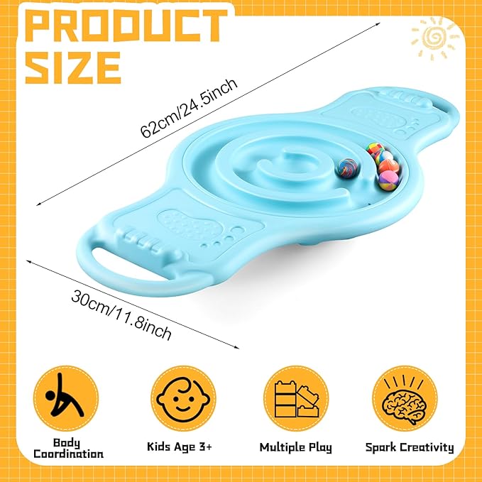 Seenelling Maze Balance Board for Kids Plastic Wobble Rocker Balance Board with Mini Balls Load 220lb Balance Game with Handles for Toddler Balancing Exercise Equipment Game, 24.5 x 11.8 Inch