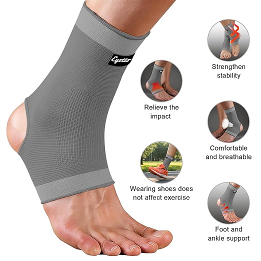 eYotto Open-Heel Ankle Sleeves (3 Pair), Breathable Foot & Ankle Compression Support for Swelling, Plantar Fasciitis & Sprain Relief for Men & Women(Gray)