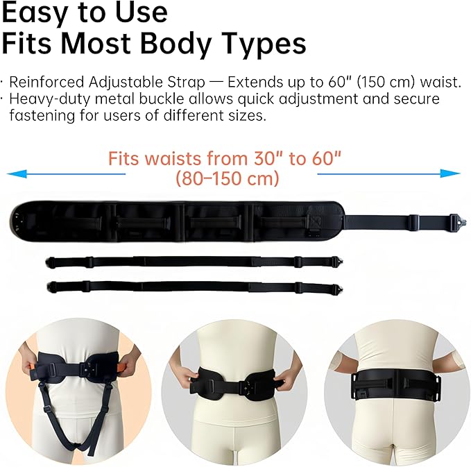 Gait Belt, Upgraded with Metal Buckle & Detachable Leg Straps, 7 Reinforced Handles, Transfer & Lift Belt for Seniors & Elderly, Walking Support and Mobility Assistance (Black, Medium)