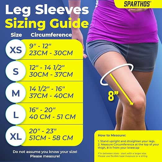 Sparthos Leg Compression Sleeve - Brace for Calf, Knee and Thigh, Recovery, Support Pain Relief for Sports Shin Splint Arthritis Patella Mcl Acl Tendon Patellar - for Men and Women (Black-XS)
