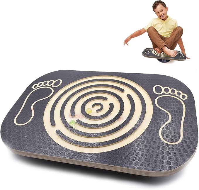 Wooden Balance Board Maze, Wobble Balance Board for Kids and Adults, for Core Strength Training, Leg Workout, Physical Therapy, Fitness, Skateboarding with Labyrinth