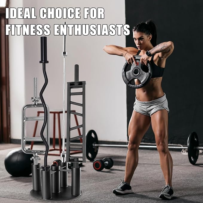 Barbell Holder Storage Rack, Heavy Duty Vertical Barbell Stand for Home and Commercial Gym, Fit 2-inch Olympic Bars, Curl Bars, Hex Bars, Corner Floor Stand