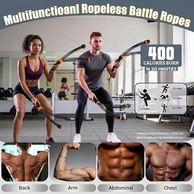 Portable Cordless Battle Ropes (Adjustable Weights) – Ropeless Weighted Exercise Equipment for Home Gym with Storage Bag | Low-Impact Workout, Strength & HIIT Training for Men & Women