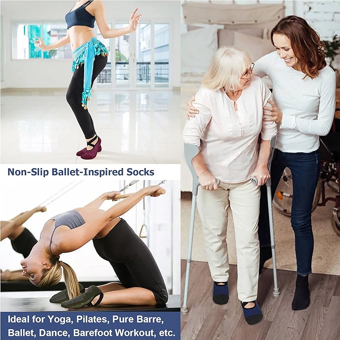 Ozaiic Pilates Socks for Women Non Slip Grip, Yoga Socks with Grippers for Barre, Hospital, Ballet, Dance, Barefoot Workout