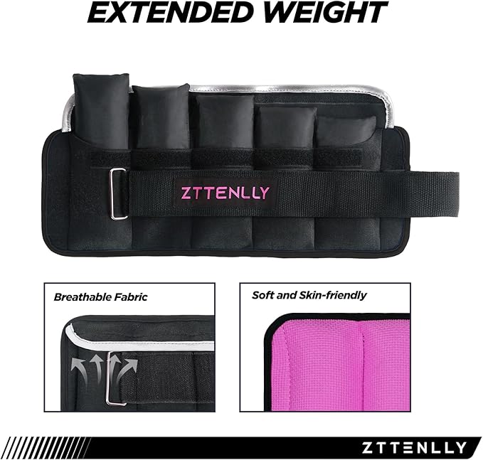Adjustable Ankle Weights 1-5/10/15/20LBS Pair with Carry Bag - Breathable Fabrics, Reflective Trim - Strength Training Leg Wrist Arm Ankle Walking Weights Sets for Women Men Kids