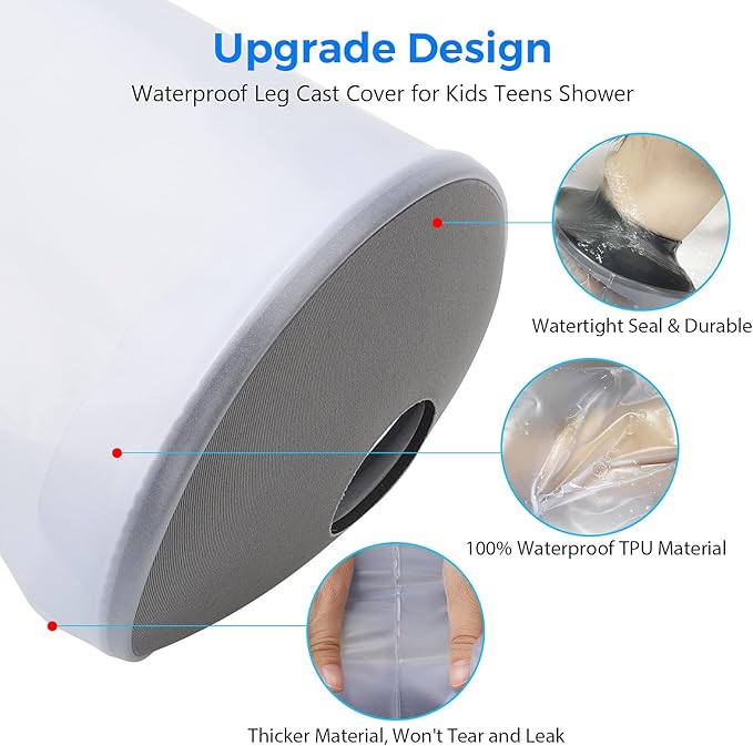 Zoyehoo Waterproof Cast Covers for Shower Leg Kids, Watertight Cast Protector for Shower Leg Kids Teens Shower Bag after Foot Ankle Surgery to Keep Bandage Dressing Wound Dry, Reusable