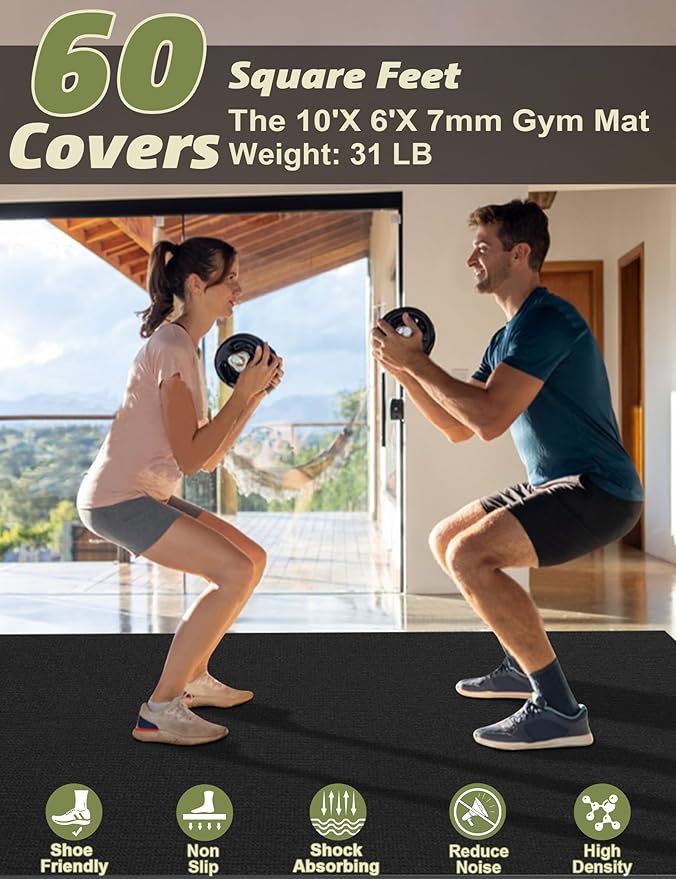innhom Large Exercise Mat 7'x5'/8'x6'/9'x6'/10'x6' Workout Mat Gym Flooring for Home Gym Mats Exercise Mats for Home Workout Thick Floor Mat for Fitness