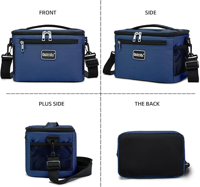 BEIMILY Lunch Box for Men/Women,Small Insulated Lunch Bag,Reusable LunchBox for work Picnic Hiking Beach,Leakproof Soft Cooler Tote Bag Organizer with Adjustable Shoulder Strap for Adults (Blue)