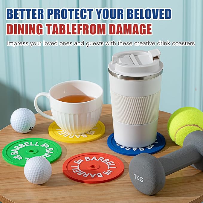 Blushtier 8 Pcs Barbell Bumper Plate Cool Coasters Round Silicone Coasters Weight Plate Coaster with Rack Holder for Gym Lovers Gym Accessories(Colorful)