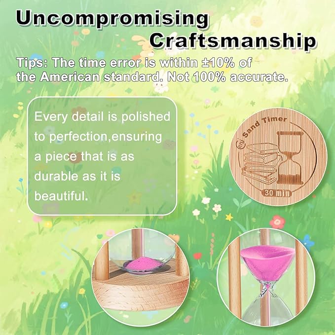 25 Minute Hourglass Sand Timer, Large Sand Clock Watch Timer with Pink Sand, Reloj De Arena, Wood Hour Glass Sandglass for Home, Office, Decorative, Game, Classroom
