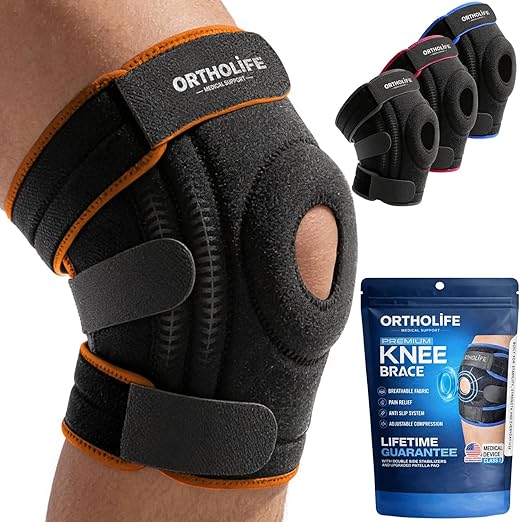 Knee Brace for Women and Men – Knee Compression Sleeve for Meniscus Tear, ACL, Arthritis Pain Relief, Patella Pad & Side Stabilizers – Please Check How To Size Video (Orange, X-Large)