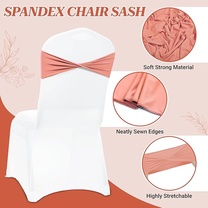VDS Pack of 200 PCS | Coral Peach | Spandex Chair Sashes Bows Without Buckle | Stretch Elastic Banquet Universal Folding Chair Band Tie with for Wedding Party Conference Celebration Event Decoration