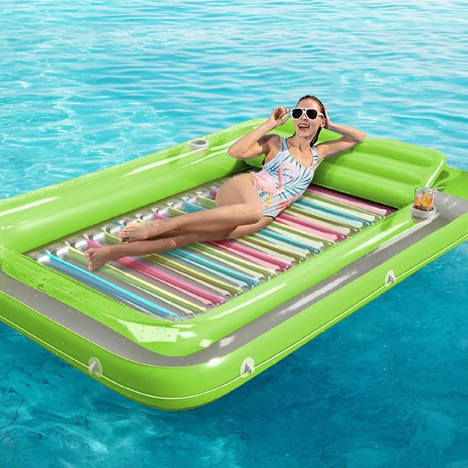 Inflatable Tanning Pool Lounger Float - Jasonwell 4 in 1 Sun Tan Tub Sunbathing Pool Lounge Raft Floatie Toys Water Filled Tanning Bed Mat Pad for Adult Blow Up Kiddie Pool Kids Ball Pit