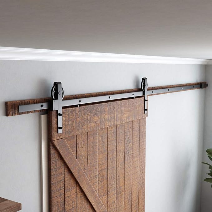 SMARTSTANDARD 12 Feet Heavy Duty Sliding Barn Hardware Kit, 4FT - 18FT, Black, Smoothly and Quietly, Simple and Easy to Install, Fit 72" Wide Door Panel (Industrial Bigwheel Hangers)
