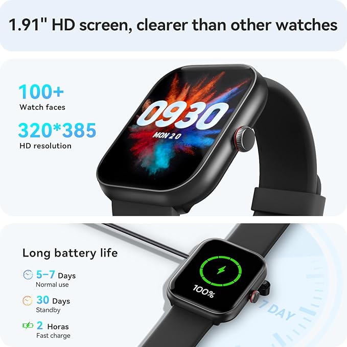 Fitness Tracker- [Alexa Built-in & Answer/Make Calls], 1.91" Smart Watch with Heart Rate/Blood Oxygen/Sleep Monitor, Step Counter Fitness Watch with 100 Sports Modes, IP68 Waterproof for iOS Android