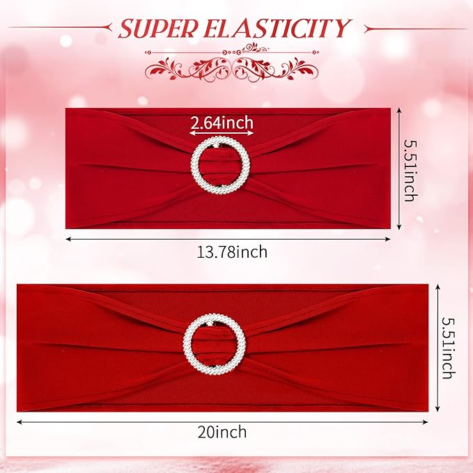 Tudomro 80 Pcs Spandex Chair Sashes, Stretch Ties Bows with Buckle Slider Elastic Bows Chair Cover Bands for Wedding Party Universal Reception Ceremony Banquet Decoration(Red)