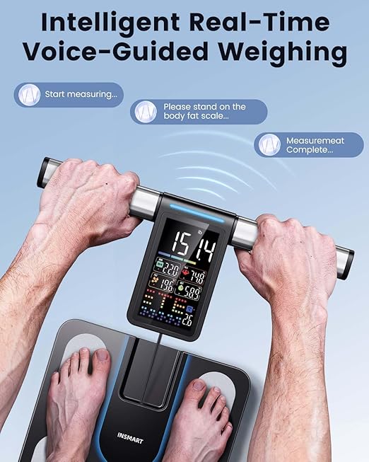 Smart Scale for Body Weight, INSMART 8-Electrode Bathroom Scale with BMI Body Fat Muscle Mass, 56 Body Composition Analyzer, Larger Platform Weight Scale with Colorful VA Screen on Handle