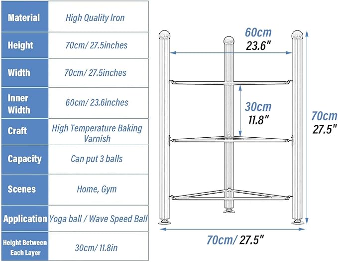 Exercise Half Balance Ball Trainer Holder Storage Rack - Home Fitness Gym Workout Equipment 3/5/6/7 Tier Floor Stand Corner Storage Organizer for Basketball Bowling Medicine Yoga Bosu Balls(White,3 la
