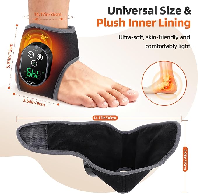 Cordless Ankle Heating Pad, Foot and Ankle Massager for Pain Relief, Rechargeable Heated Ankle Wrap with 4 Heats, 2 Vibrations, 3 Timers (Black)