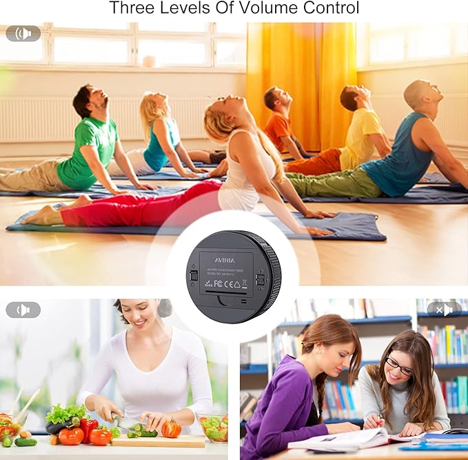 AVINIA Digital Kitchen Timers, Visual timers Large LED Display Magnetic Countdown Countup Timer for Classroom Cooking Fitness Baking Studying Teaching, Easy for Kids and Seniors Black