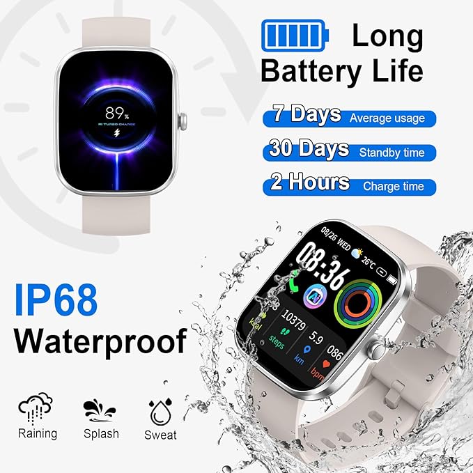 uaue AI Smart Watch with ChatGPT, 1.91" Bluetooth Calling Smartwatch for Men Women, 110+ Fitness Modes Activity Tracker, Sleep/Heart Rate/Calorie Monitor, IP68 Waterproof Step Counter for Android iOS