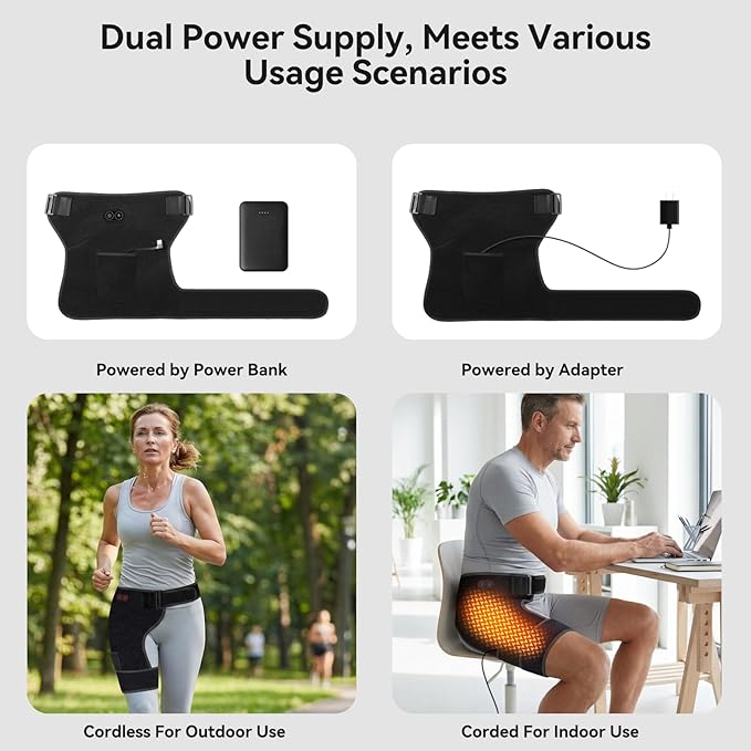 Cordless Heated Massage for Hip,Sciatica Pain Relief,5000mAh Power Bank,Hip Support Brace,Relief Waist Pain,Lower Back,Thigh,Buttock Electric Heating Pad,3-Level Heat Therapy, Holiday Gifts