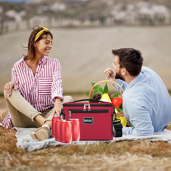 BEIMILY Lunch Box for Men/Women,Small Insulated Lunch Bag,Reusable LunchBox for work Picnic Hiking Beach,Leakproof Soft Cooler Tote Bag Organizer with Adjustable Shoulder Strap for Adults(Red)