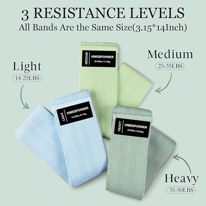 HIMESPORNER Wide Fabric Resistance Bands for Working Out, 3 Level Non-Slip Exercise Booty Bands for Women & Men Leg and Glutes with Hair Ties and Tape Measure - for Home Gym Workout, Yoga, Pilates