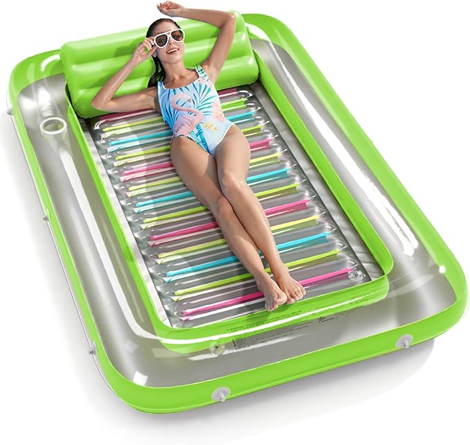 Inflatable Tanning Pool Lounger Float - Jasonwell 4 in 1 Sun Tan Tub Sunbathing Pool Lounge Raft Floatie Toys Water Filled Tanning Bed Mat Pad for Adult Blow Up Kiddie Pool Kids Ball Pit