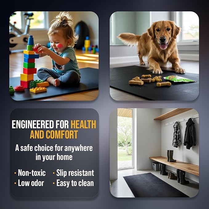 Rubber King Multi-Purpose Exercise Mat - 100% Recycled Thick Rubber Mat for Home Gym Flooring, Non-Slip, Low-Odor Durable Workout Mat for Indoor/Outdoor, Shoe-Friendly