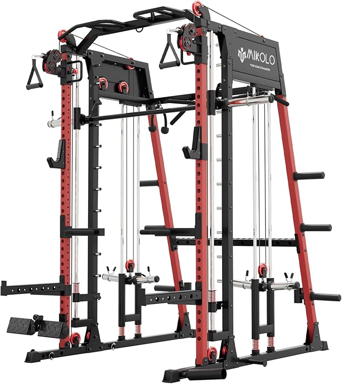 Mikolo M4 2.0 Standard/Ultra/Elite Smith Machine, 2200lbs Squat Rack with LAT-Pull Down System & Cable Crossover Machine, Training Equipment with Leg Hold-Down Attachment