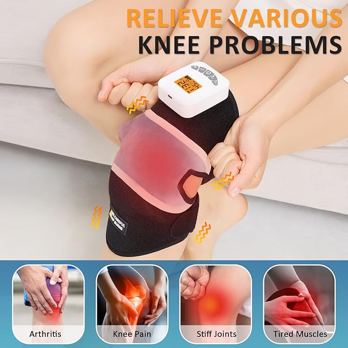 Cordless Knee Massager with Heat & Vibration,Rechargeable Knee Heating Pad for Pain Relief for Arthritis, Joint Pain, Sports Injuries,Heated Knee Brace for Men & Women