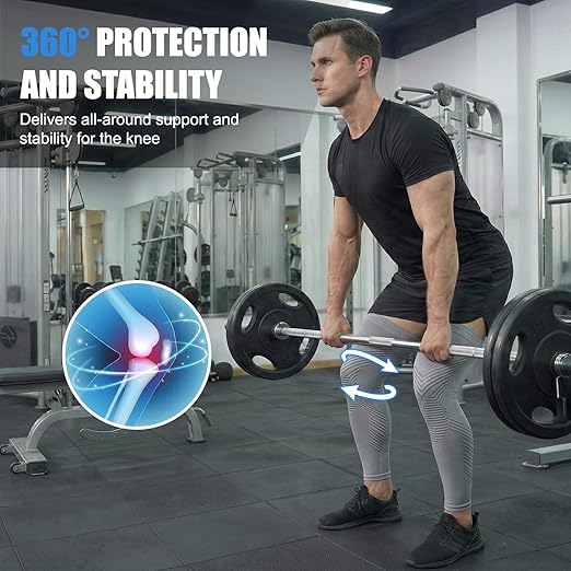 NuCamper Full Leg Compression Sleeves for Men and Women,2 Pack Legs Sleeves Long Knee Brace Support for Running, Basketball, Cycling, Workout, Sports - Gray,L