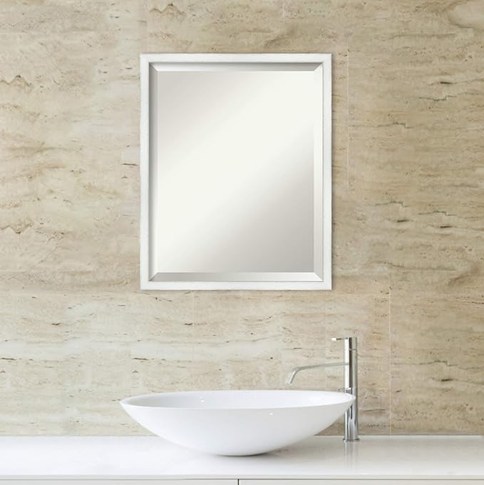 Amanti Art White Bathroom Mirror for Over Sink, 21x17 Breeze Distressed White Rectangle Vanity Mirror, Small Country Rustic Wood Frame, Hangs Horizonally and Vertically, Bathroom Wall Decor, Beveled