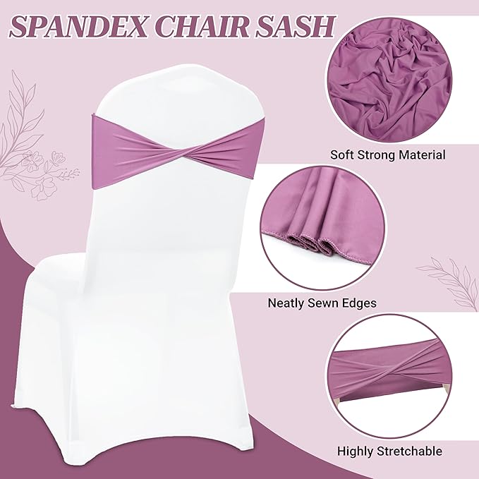 VDS Pack of 10 PCS | Dusty Pink | Spandex Chair Sashes Bows Without Buckle | Stretch Elastic Banquet Universal Folding Chair Band Tie with for Wedding Party Conference Celebration Event Decoration