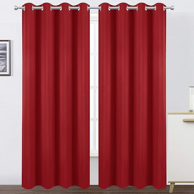 LEMOMO Blackout Curtains 52 x 84 inch/Bright Red Curtains Set of 2 Panels/Thermal Insulated Room Darkening Bedroom Curtains