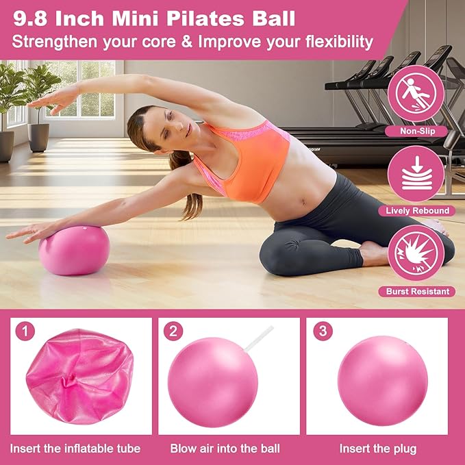 Pilates Kit for Home Workouts, Pilates Equipment Ring and Ball Set with Hip Thrust Belt, Pilates Essentials Kit for Women, Home Pilates Workout Starter Kit for Toning & Strength (Pink)